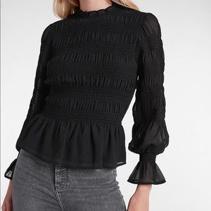 Express Smocked Balloon Sleeve Peplum Top